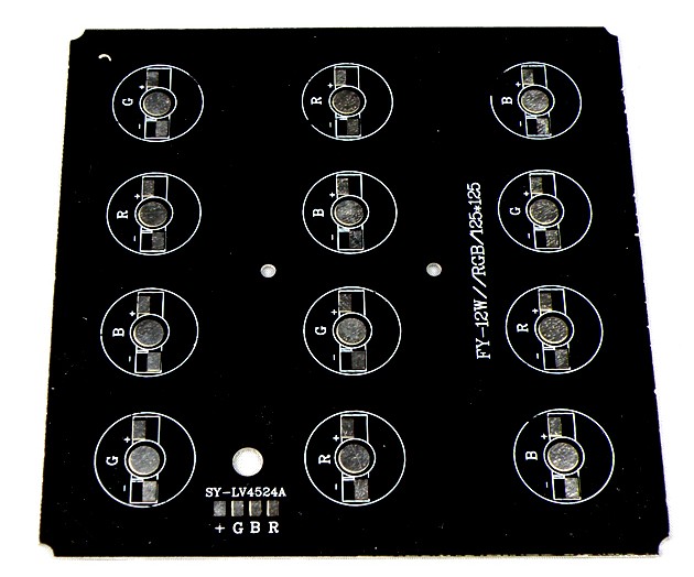 (image for) 12W 125x125mm RGB LED High Power Rectangular Aluminum Plate 4 Series Connections 3 Parallel connections Common Anode For Spotlights Ceiling